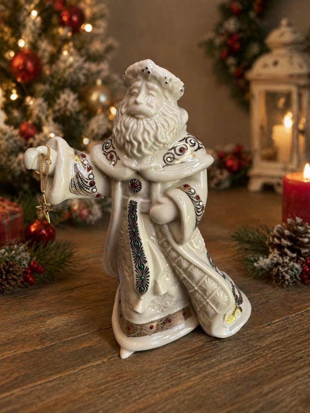 Lenox China Jewels Victorian Santa Figurine Gold Trim Jeweled 7" 1999 6th Series